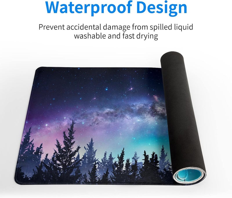 Brecoy Extended Gaming Mouse Pad, XL Large Keyboard Mouse Mat Desk Pad, Stitched Edges Mousepad, 3mm Thick Long Non-Slip Rubber Base Mice Pad, 31.5 X 11.8 Inch, Forest Moon Galaxy - Image 4
